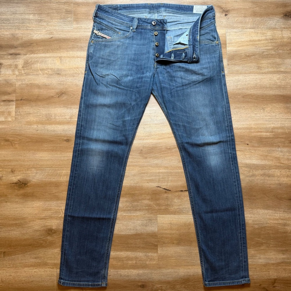 Diesel Belther Jeans Mens 34x32 Blue Regular Slim Tapered Stretch Wash 0814W